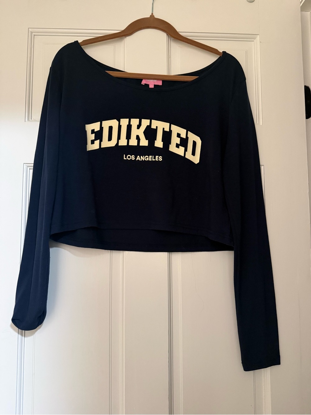 Edikted Black Cropped Long-Sleeve Top with Cream Logo